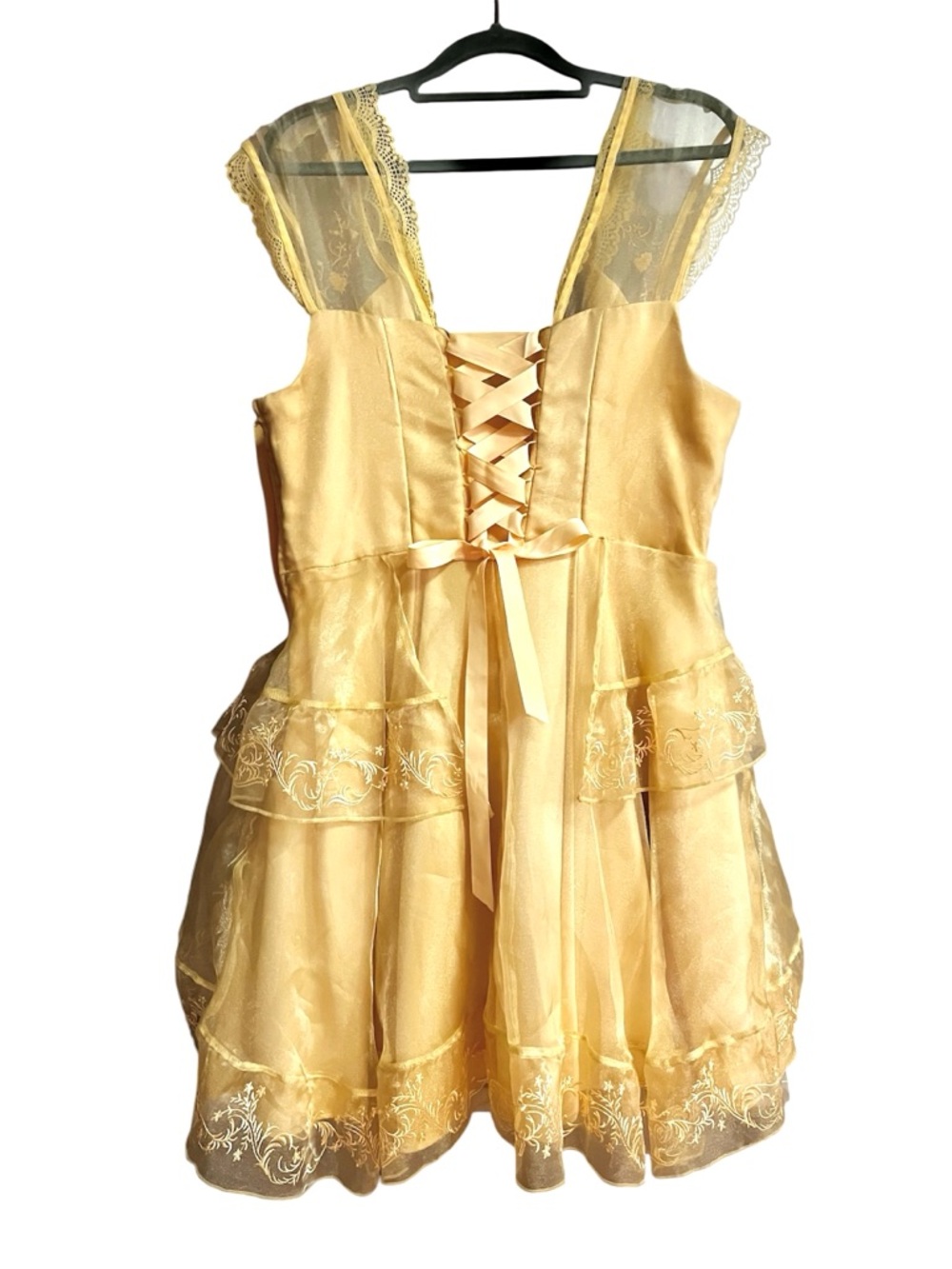 NWOT Disney Beauty and the Beast Belle Princess Yellow Lace Dress Fairycore XL - Picture 7 of 8